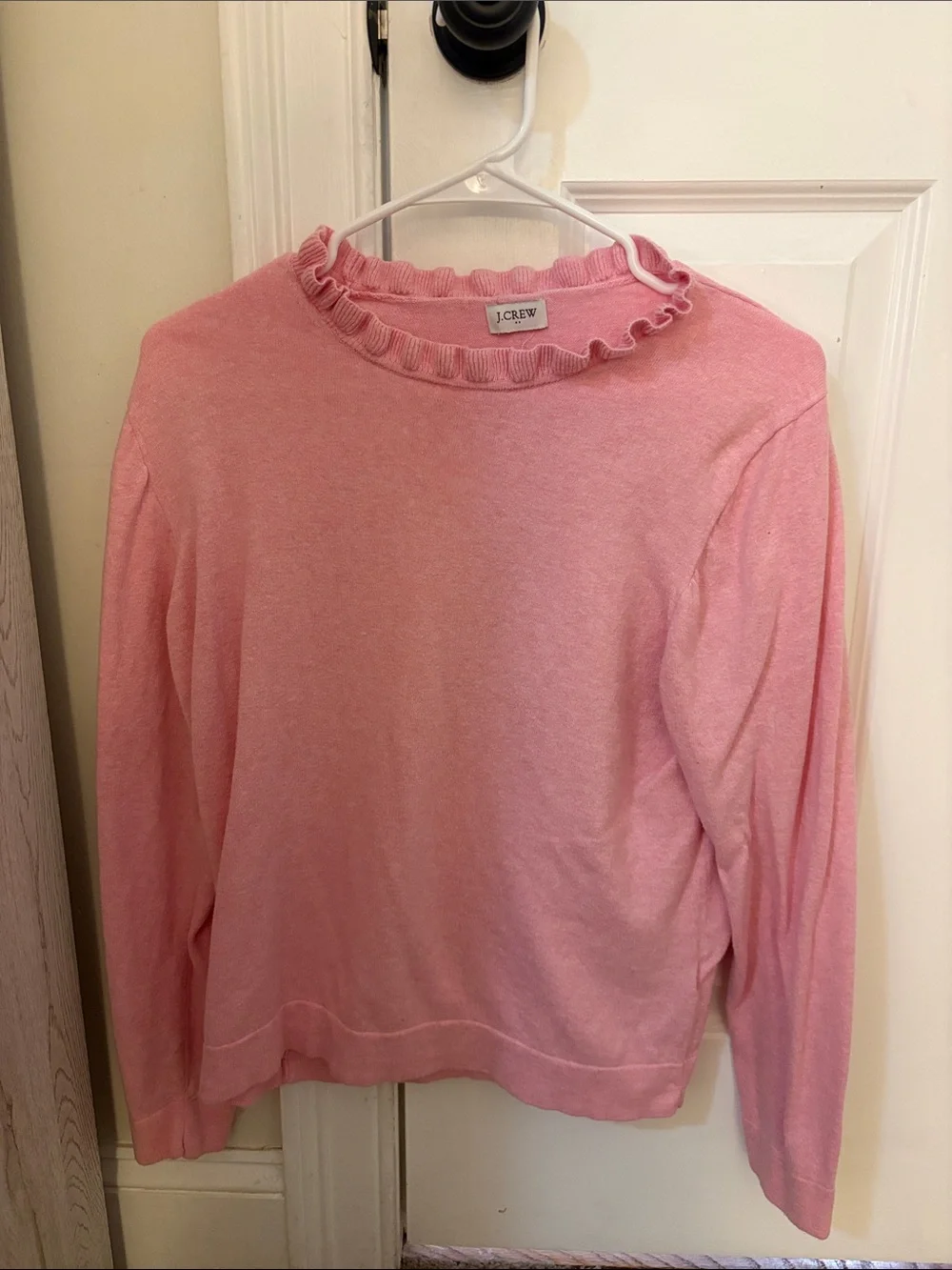 J. Crew Light Pink Ruffle Neck Pullover Sweater